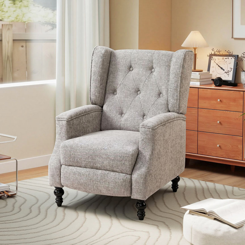Manual Reclining Upholstered Wingback Armchair, Grey