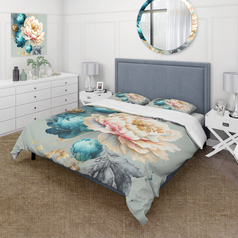 Ensemble de housse de couette multicolore Blooming Flowers IV - Floral, Housse de couette pour grand lit et 2 taies décor