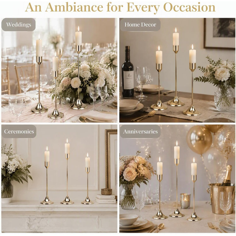 Tall  Candle Holders 30 Pack, 3 Height Taper Candlesticks for Wedding
