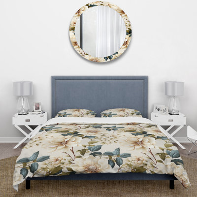 Cream Delicate Poppies Flowers Floral Duvet Cover