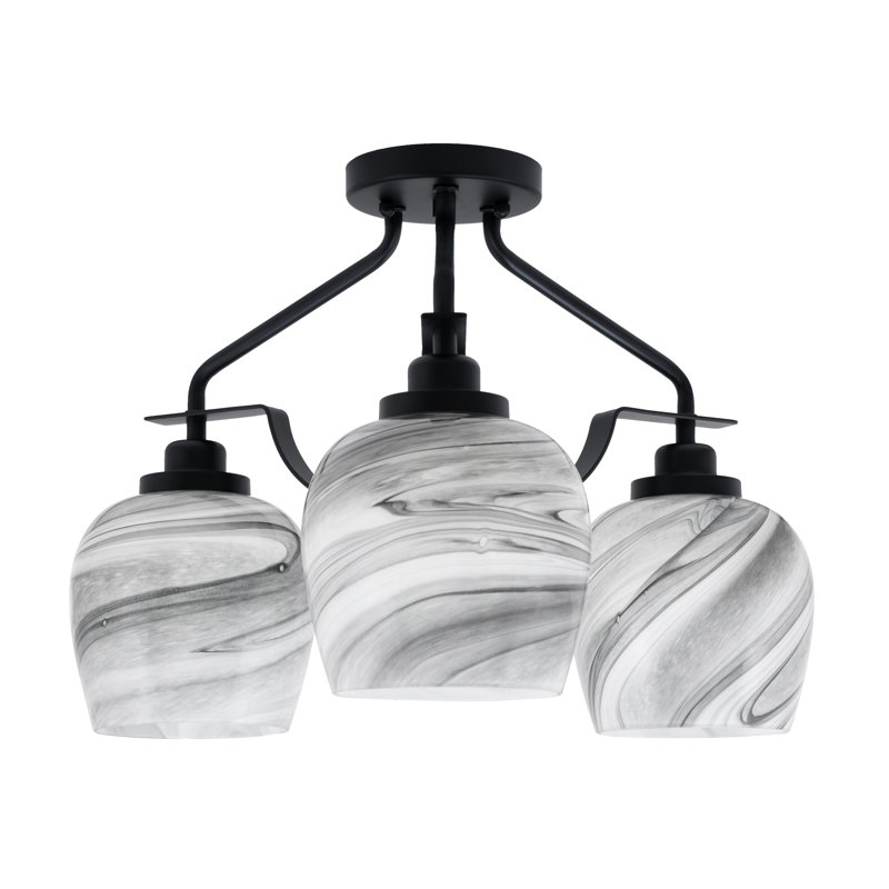 Odyssey 3 Light Semi-Flush Shown In Matte Black Finish With 6" Onyx Swirl Glass