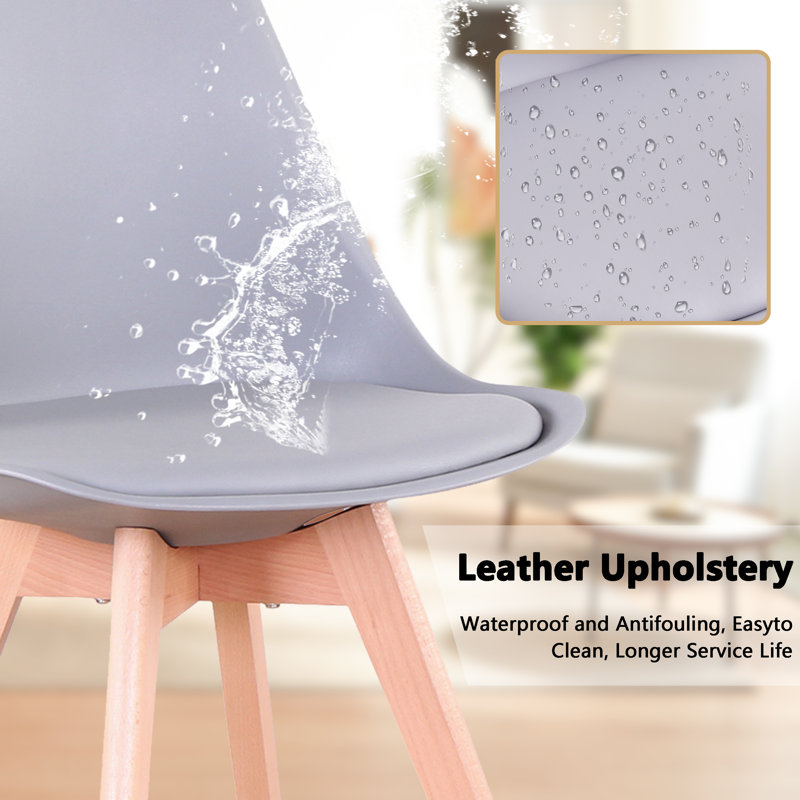 42.5cm Modern style Dining Chair, Padded Plastic Side Chair with Solid Wood Legs, Grey, 6