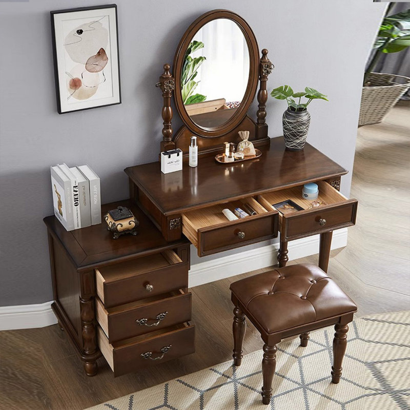 Coiffeuse avec miroir, 5 tiroirs, 1 chaise