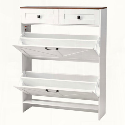 Farmhouse Shoe Cabinet with 2 Flip Drawers