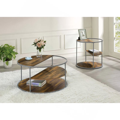 Table de bout à demi-tablette unique de style industriel avec finition grise et noyer avec trois tablettes, table basse thermolaquée - non incluse