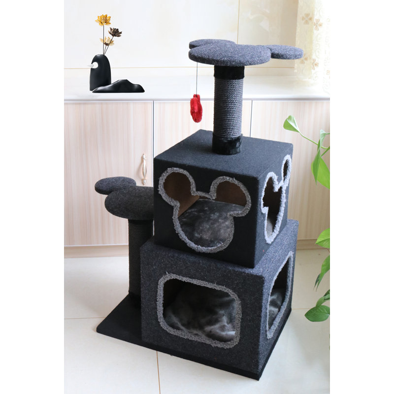 39.4"  Disney Cubical Cat Condo with Lounging Towers Sisal Scratching Posts and Swatting Toys – Bring The Magic Of Disney Into Your Home Cat Tree