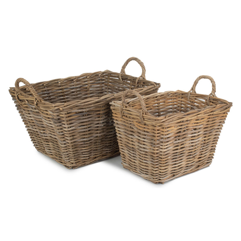 Wicker Rattan 2 Piece Floor Basket Set