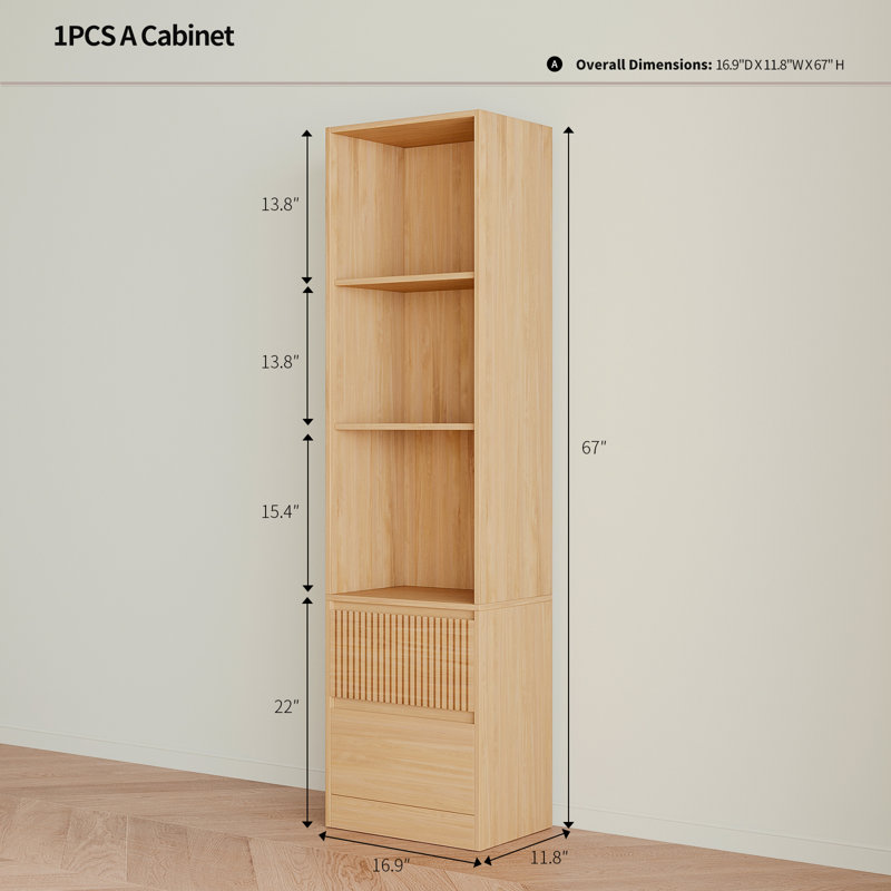 Branigans 3 Pcs 3-Tier Cube Bookshelf Storage Cabinet With Double Drawer And Shelf