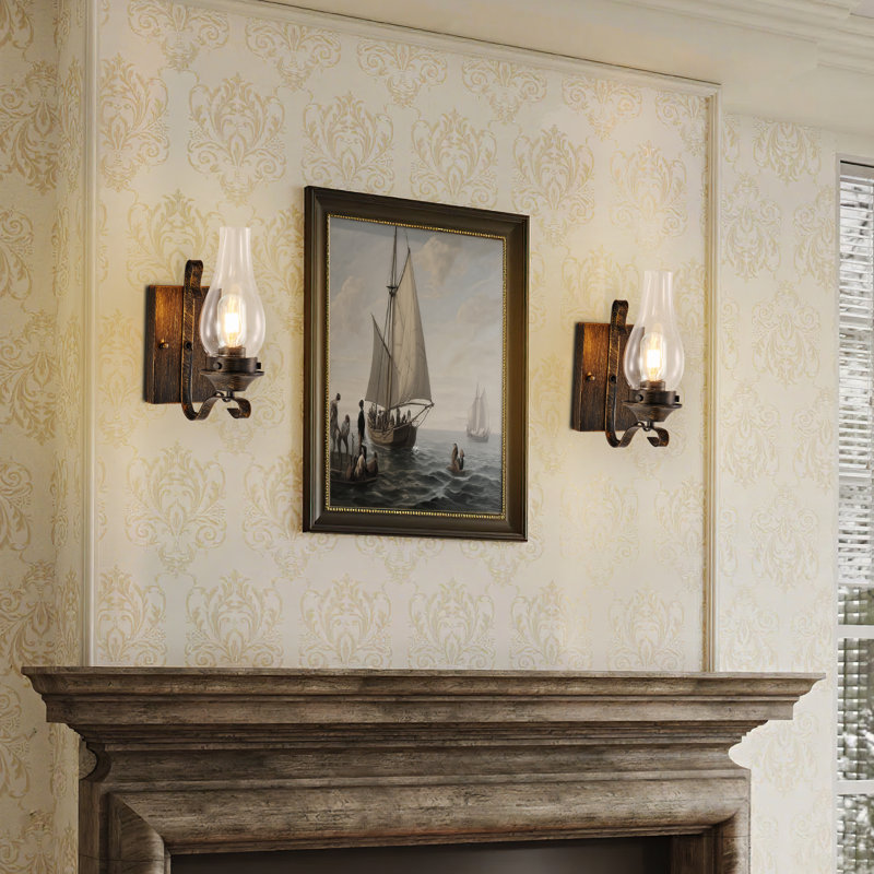  DAKAFUL Flush Mounted Wall Sconces with Clear Glass Shades, Farmhouse Vintage Armed Sconce for Bedroom, Hallway, or Living Room (Set of 2)