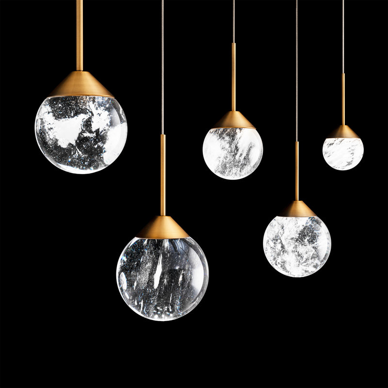 Quest 5 Light Crystal LED Multi-Light Pendant, Aged Brass