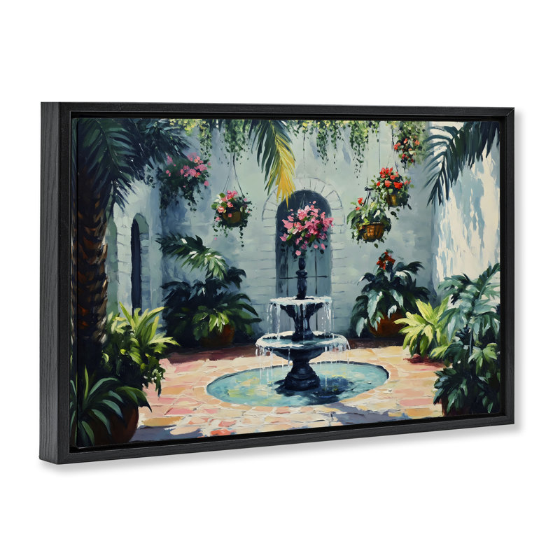Cadre flottant floral avec cour intérieure, design par Franklyn Gregory, Cadre flottant noir de jais, H 17 po x l 25 po
