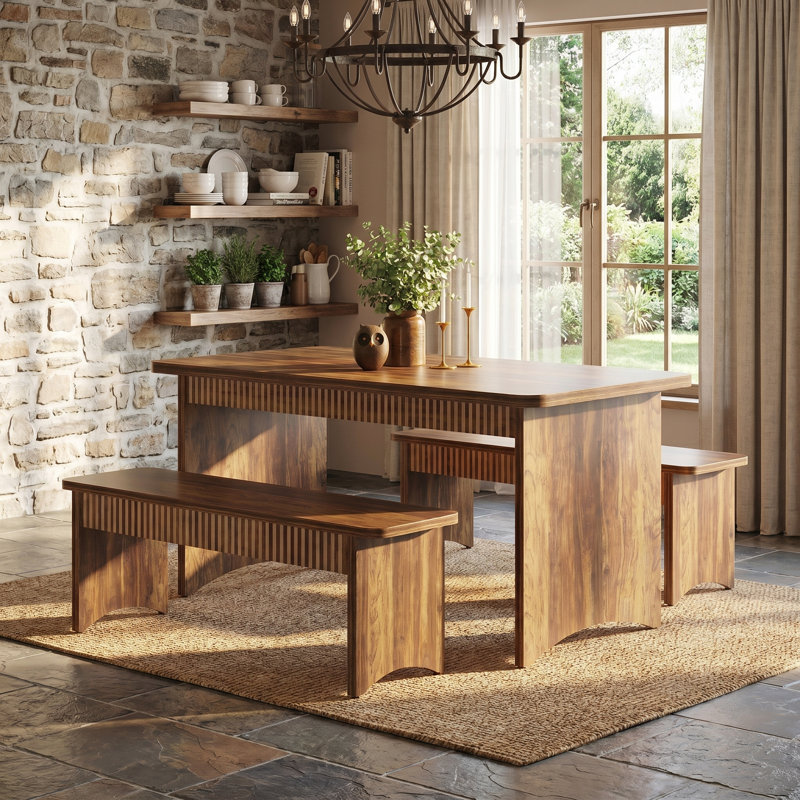 55.1" Dining Table Set with 2 Benches