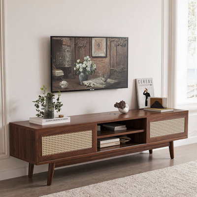 Meuble télé 65 po Mid-Century Rattan Modern