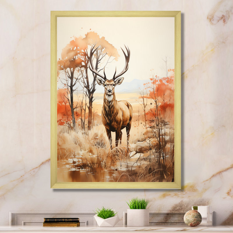 Woodland Deer Wanderers I, reproduction d'art sur toile, H 40 po x l 30 po x P 1,5 po, Cadre doré à une seule photo
