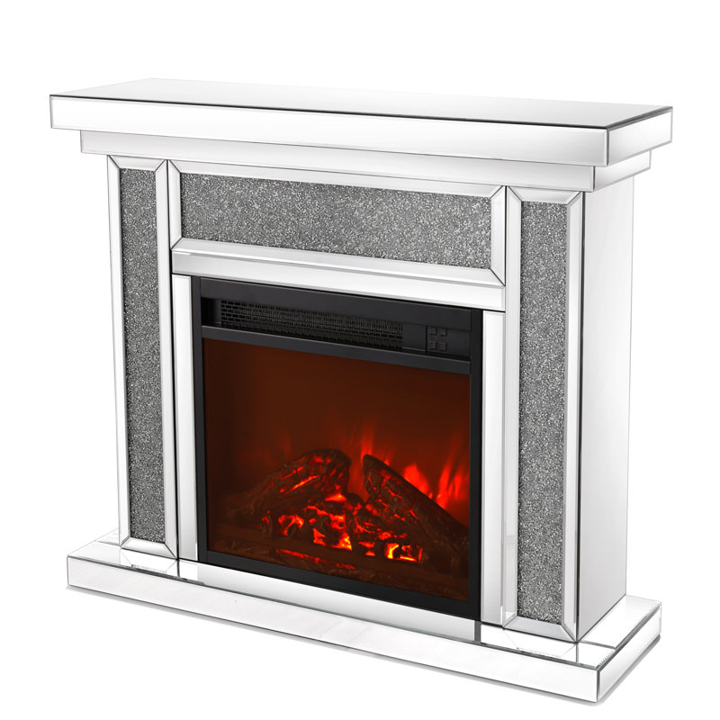 Silver Acrylic Diamond Mirror Electric Fireplace with Mantel
