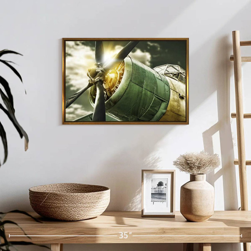 Vue du ciel de l'ancien avion, 19 po x 13 po, Cadre flottant doré