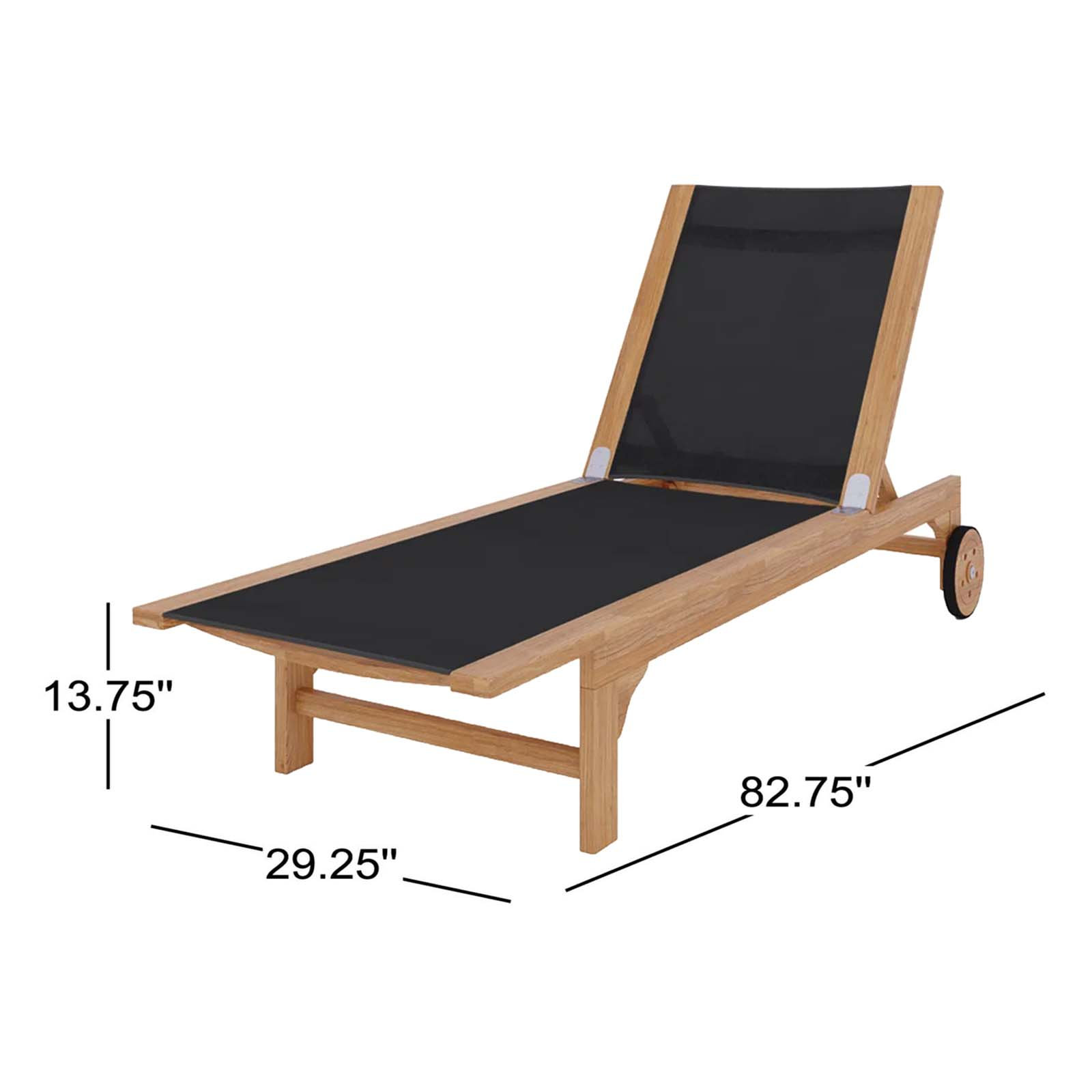 Marihelen 29" Teak Patio Chaise Lounge, Black