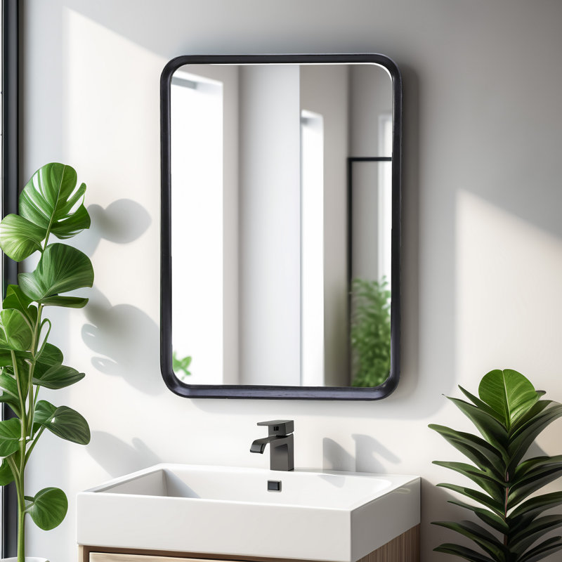 Modern Rounded Rectangle Mirror, Black