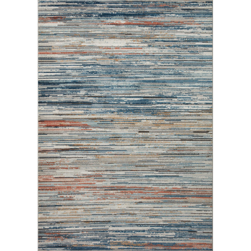 Tapis bleu / orange à motif abstrait en polypropylène Mcglothin, Rectangle 2 pi 8 po x 4 pi