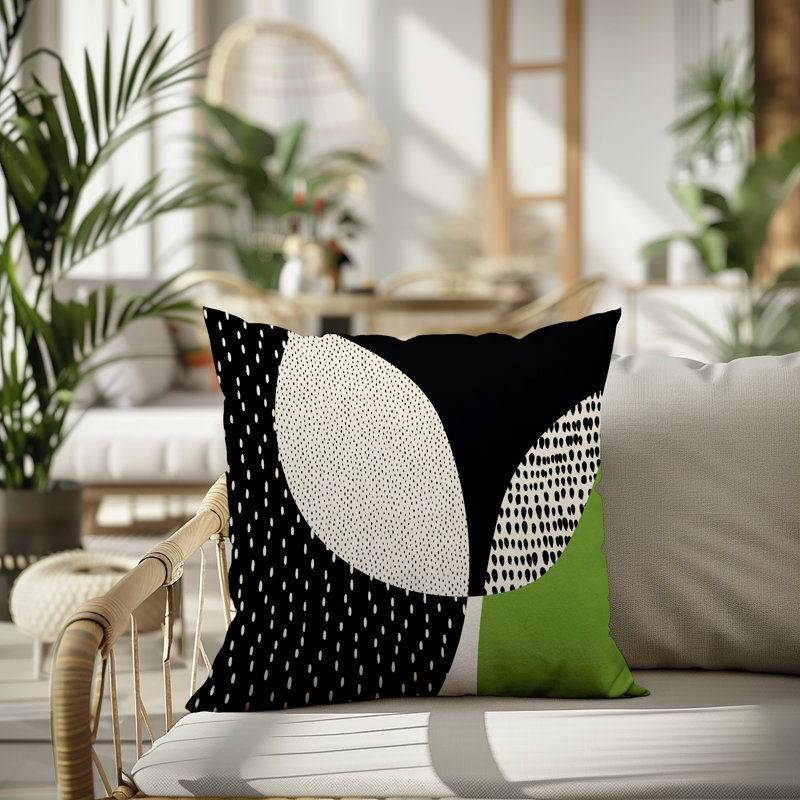 Coussin carré intérieur / extérieur pia, H 17 po x l 17 po, Chartreuse / noir / blanc cassé