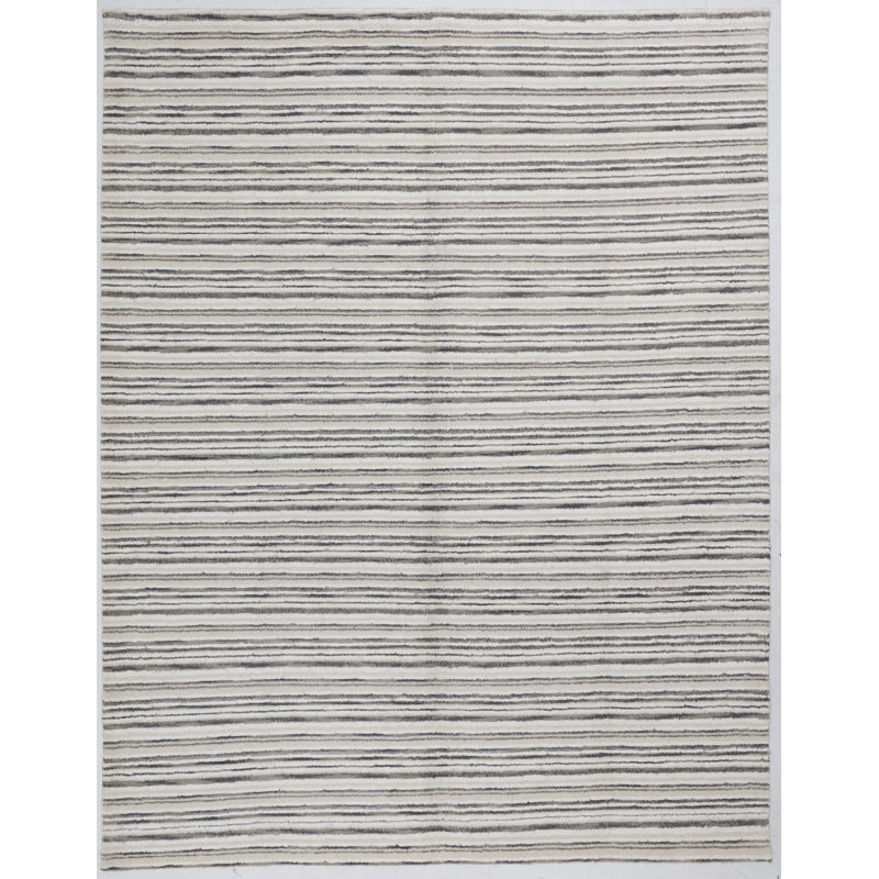 Hand Knotted Striped Area Rug in Gray