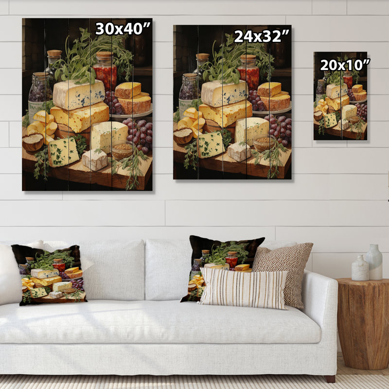 Plateau de fromages alimentaires II - impression sur bois sans cadre, H 40 po x l 30 po x P 0,78 po