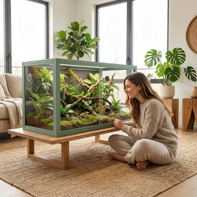 120 Gallon Reptile Terrarium 4x2x2 ft, Bearded Dragon Tank with Sliding Tempered Glass Doors & Steel Mesh Top, Snake Enclosure for Ball Python, Geckos, Lizards, Green