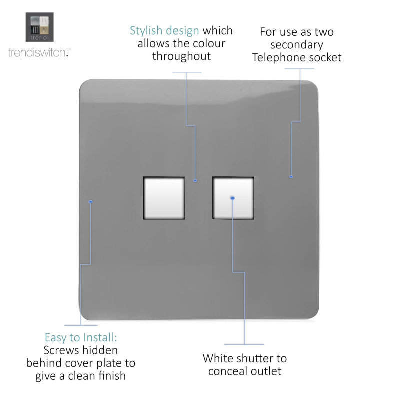 Trendi Switch 2 Gang Cat 3 Telephone Socket, Light Grey
