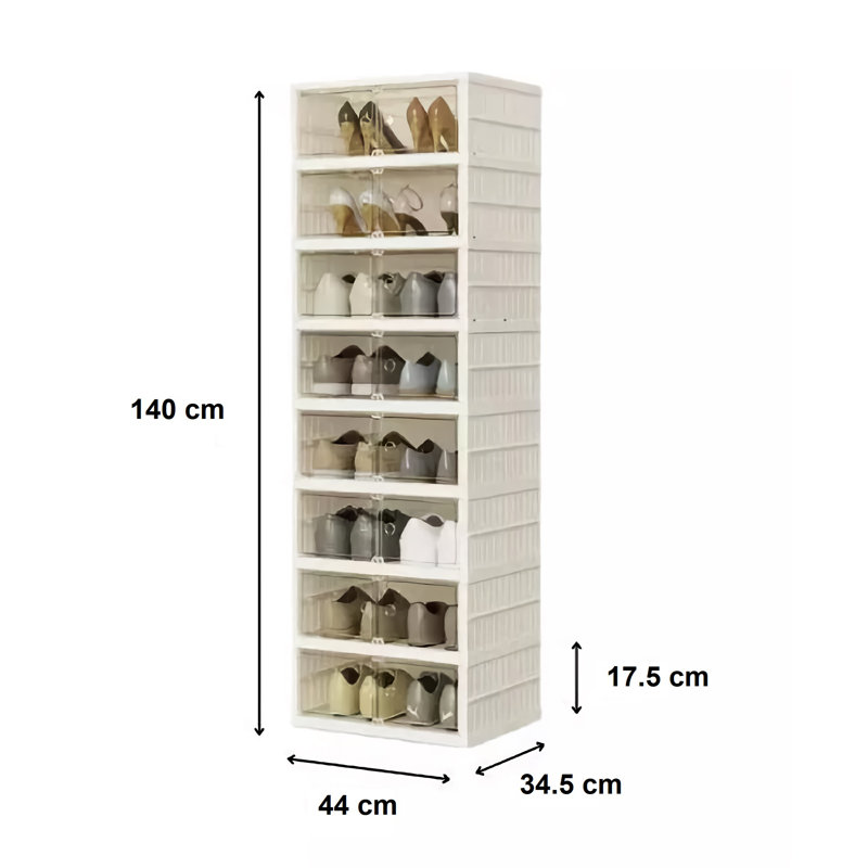 Range-chaussures pliable à 8 niveaux, tour de rangement de chaussures empilable de 140 cm avec portes, range-chaussures compact pour garde-robe, vestibule et chambre à coucher