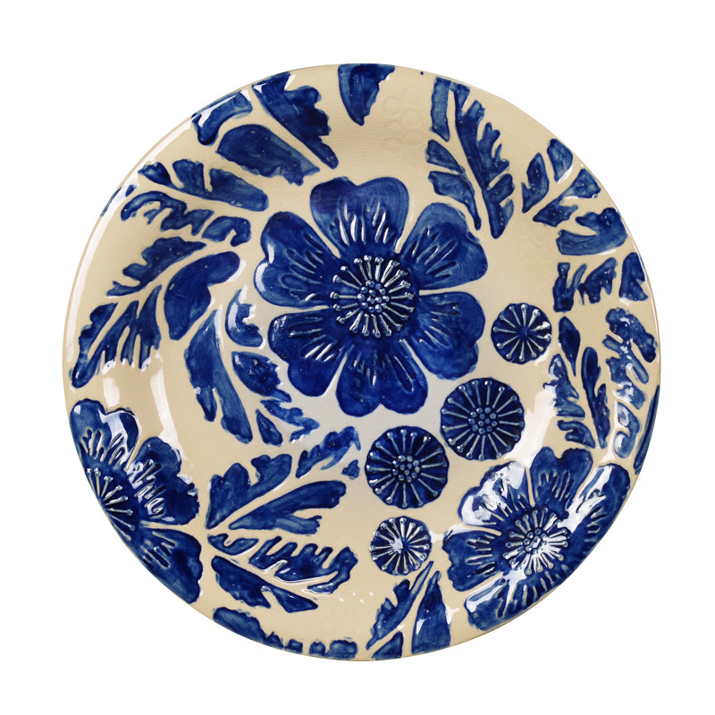 Ceramic / Porcelain Birdbath, Ivory/Blue