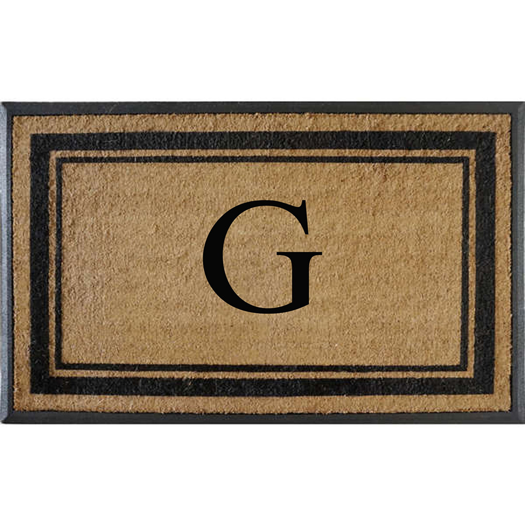 Butters Monogram Classic Black Border Natural Coir & Rubber Door Mat – 30" x 48", Thick Heavy-Duty Low-Profile Outdoor Front Porch Entry Rug Corrigan Studio® 