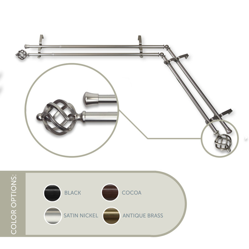 Tringle à rideaux double réglable Nailsea, H 3,75 po x l 48 po x P 2,75 po, Nickel satiné