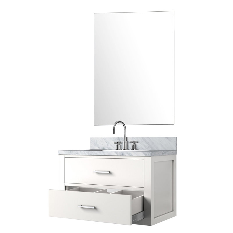 Meuble-lavabo blanc 30 po X P 22 po, comptoir en marbre, robinet, miroir simple 28 po 30 po x 22 po, marbre
