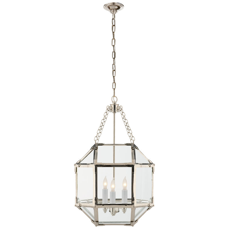 Suzanne Kasler Morris Small Lantern, 21.5" H x 13.5" W x 13.5" D, Clear, Polished Nickel