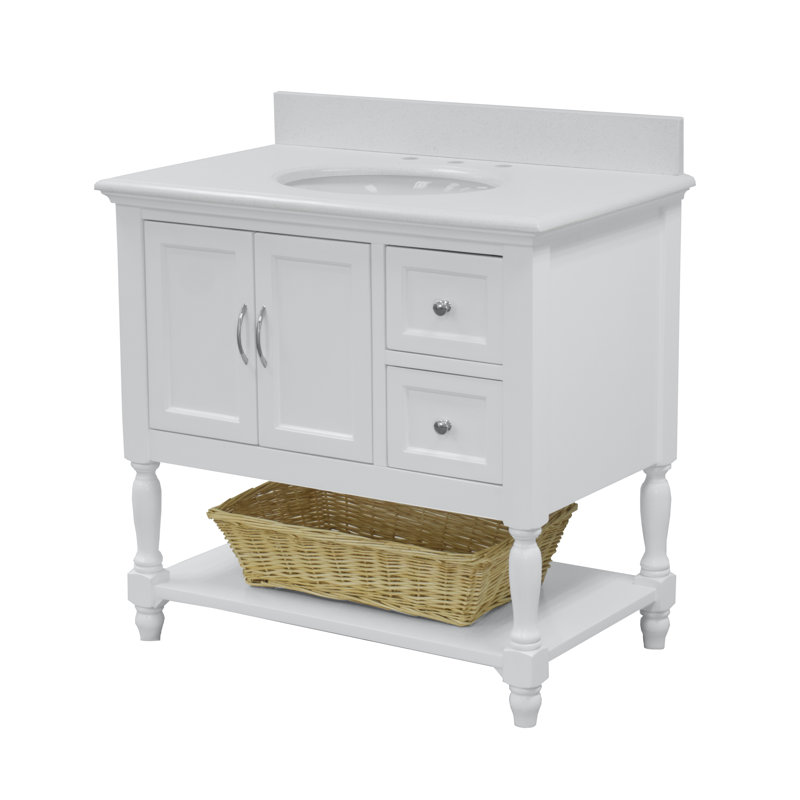 Ensemble de meuble-lavabo simple 36 po Hampton, Blanc, Quartz