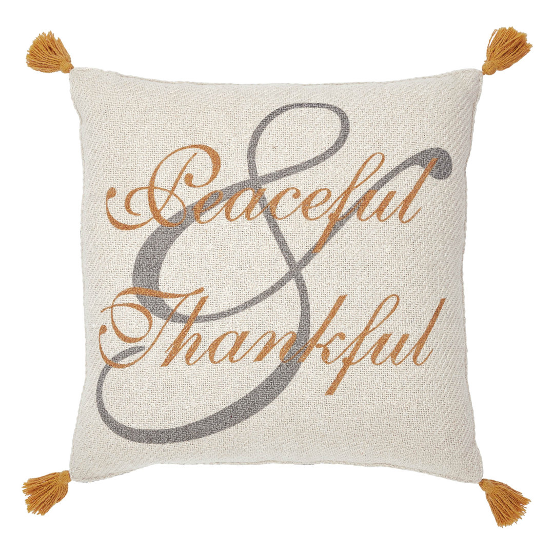 Harvest Blessings Peaceful & Thankful Woven Pillow 14x14 VHC Brands