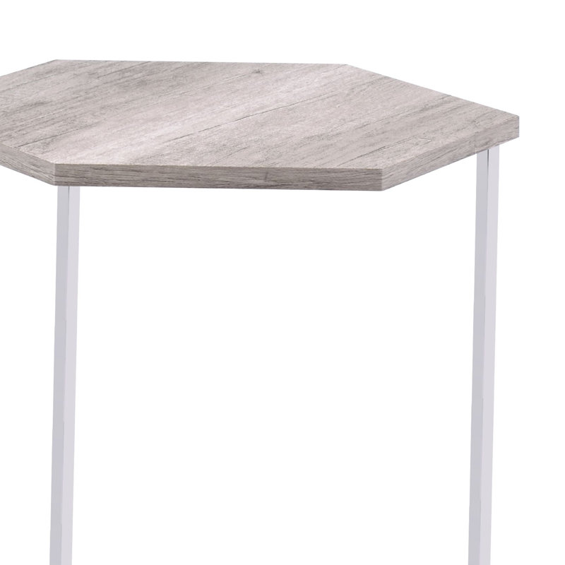 Ensemble de tables gigognes, verre transparent, taupe, gris délavé et finition chromée