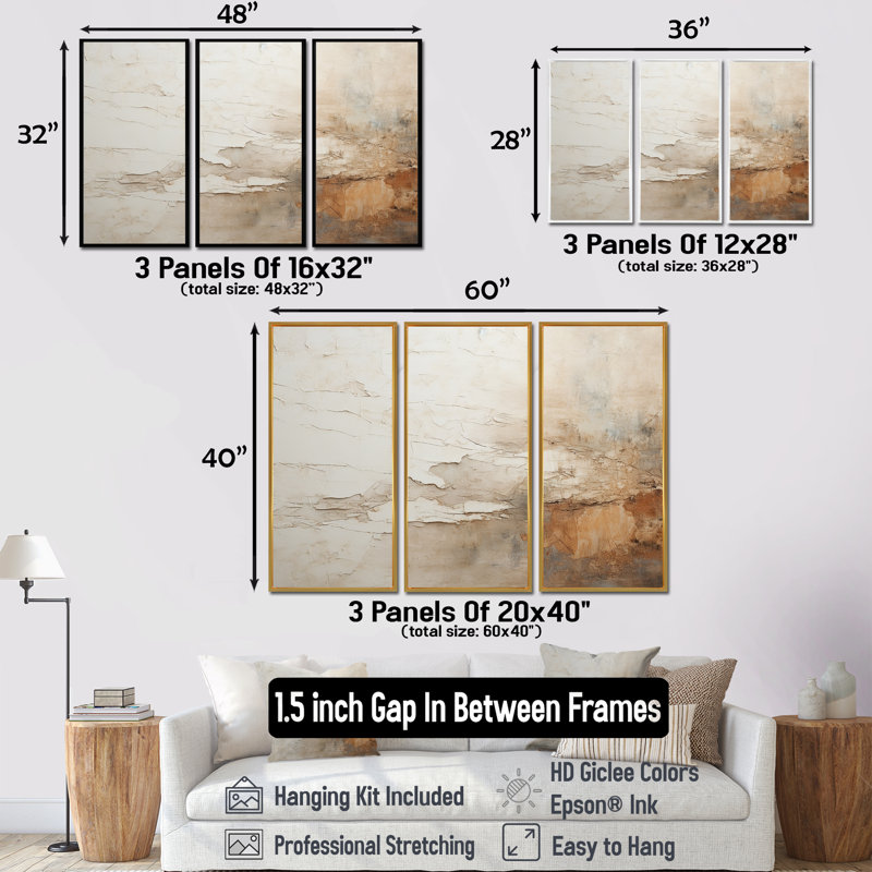 «Beige and Brown Paint Fusion», ensemble d'art mural abstrait sur toile, H 28 po x l 36 po x P 1 po, Cadre flottant brun