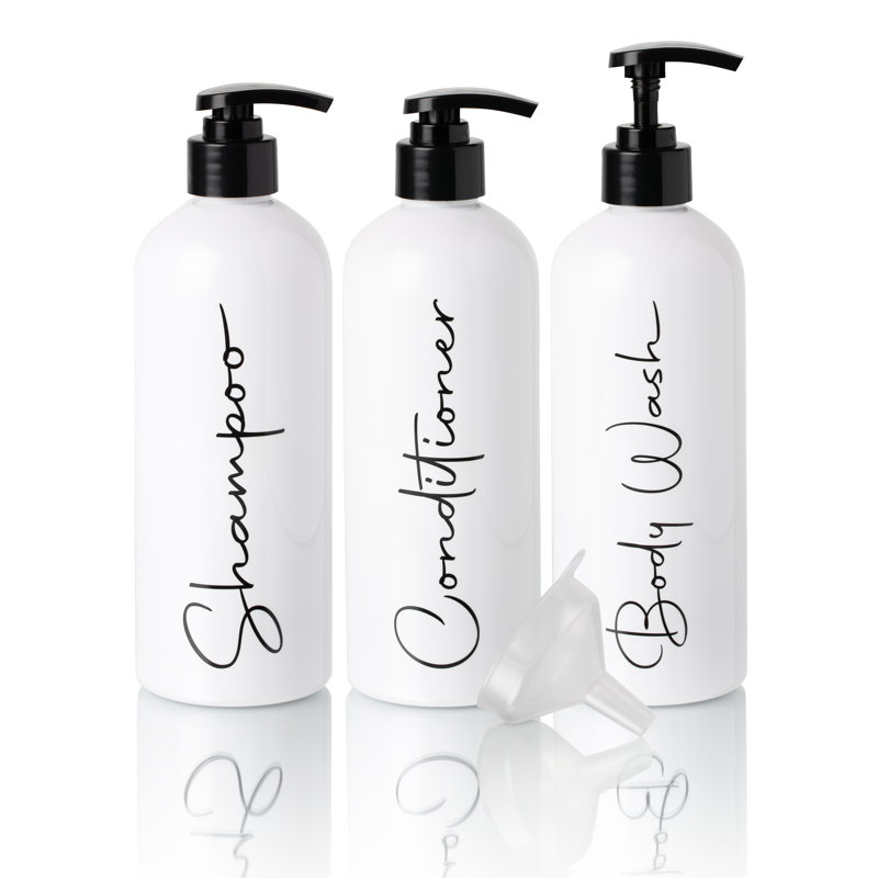 Modern Refillable Shampoo and Conditioner Bottles | 32 Fl oz. | Set of 3 | White