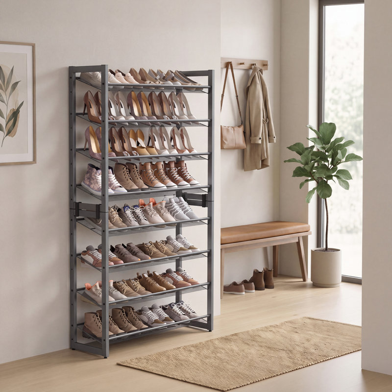 Range-chaussures empilable 32 à 40 paires, avec tablettes réglables plates ou en angle, Gris froid
