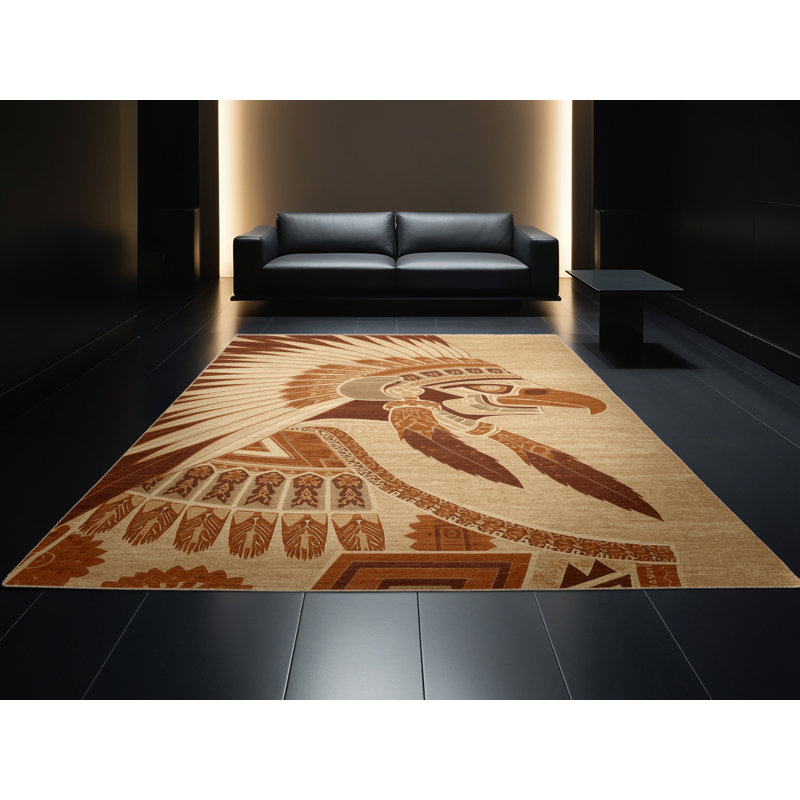 Machine Washable Aarav Traditional Oriental Rug in Brown – Beige Binding, 3x5