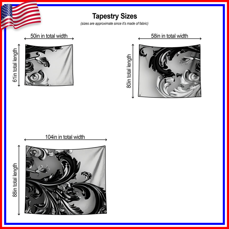 Tapisserie murale baroque - Décoration murale design, H 51 po x l 60 po avec 4 œillets