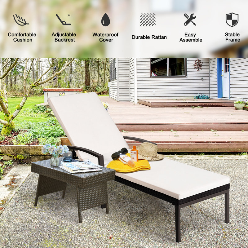 Bridgitt Outdoor Wicker Chaise Lounge , Cushion Included, White, 1