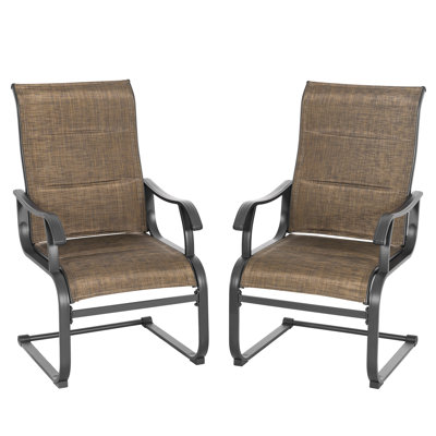 Atrayu Outdoor Patio Dining Armchair with Breathable PVC and Fabric Iron Frame for Backyard