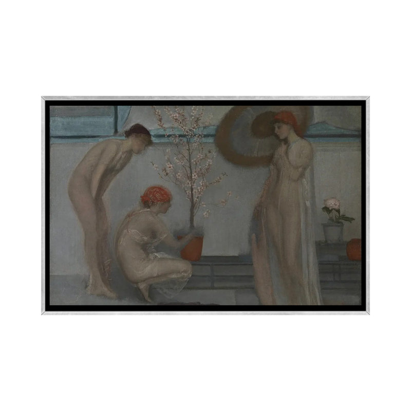 Rose et gris trois chiffres - reproduction d'art murale - toile encadrée, 18 po x 26 po, Toile avec cadre, Argent