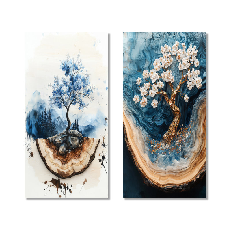 «Cherry Blossom Tree Garden of Winter Beauty I», ensemble de 2 impressions murales botaniques en métal, H 40 po x l 40 po
