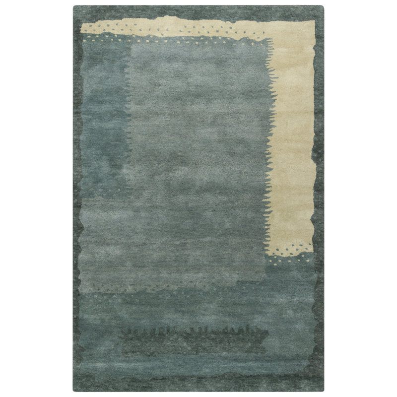 Abstract Handmade Tufted Wool Area Rug in Teal, Rectangle 5' x 7'6"