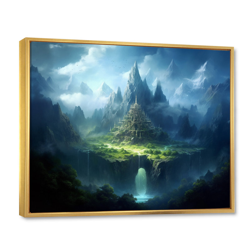 Château de conte de fées V sur toile, Cadre flottant doré, H 24 po x l 32 po x P 1 po