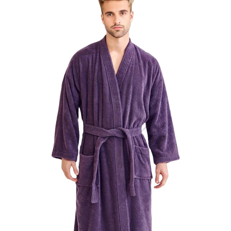 Peignoir mi-mollet 100% coton avec poches Ladijah, Mauve