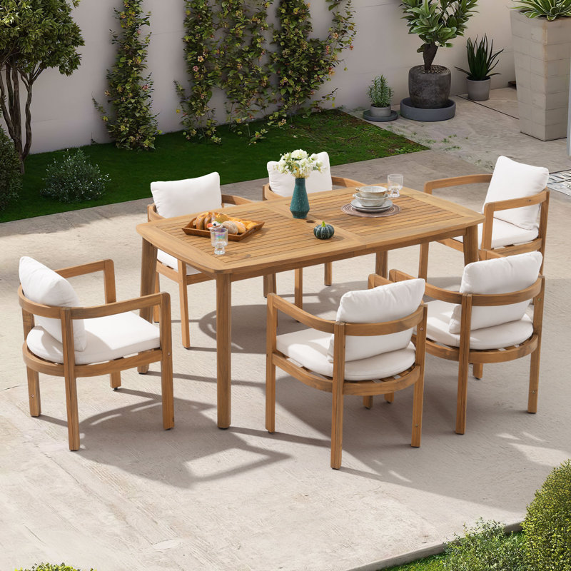Patio 6-person Dining Set With Cushions, 30.1" H x 62.9" W x 35.4" D, 6